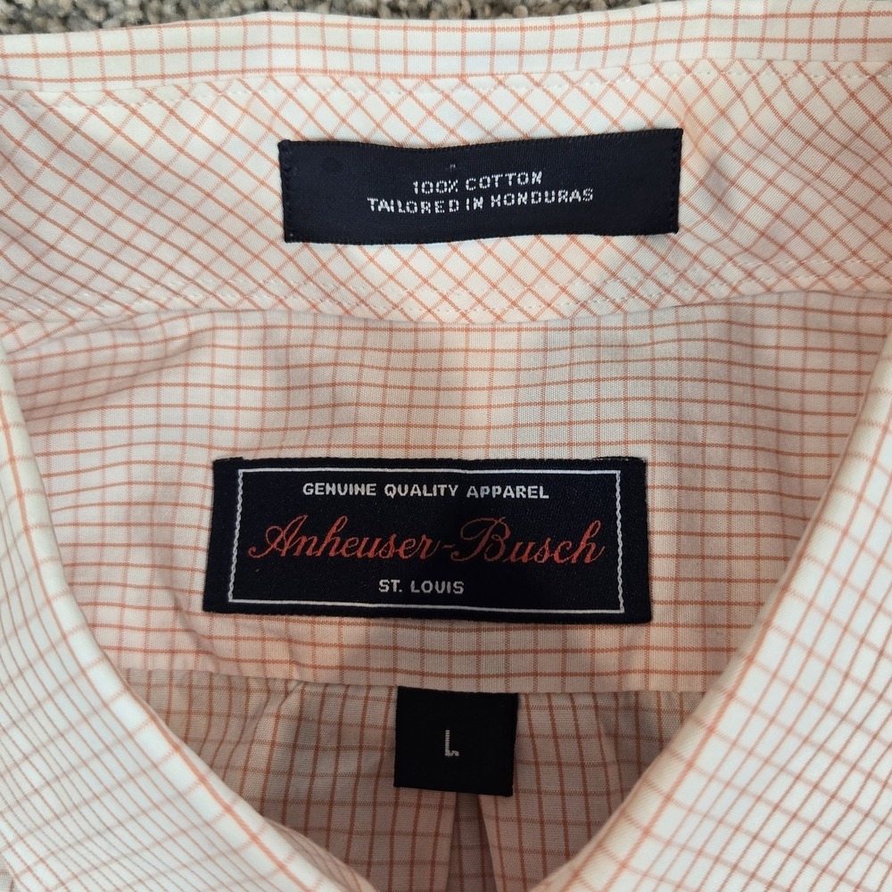 Anheuser Bush Budweiser Mens Sise L Orange Checked Button Down Dress Shirt - Picture 4 of 9